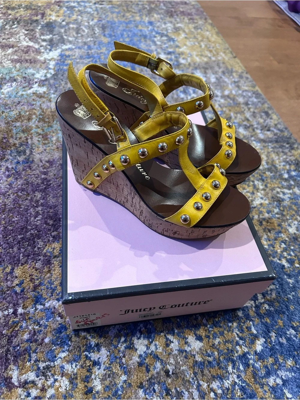 Juicy Couture Yellow Studded T-Strap Slingback Sandals